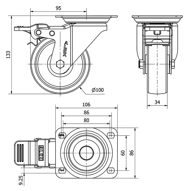 R.GIR.PLACA FRENO 10ZVFD100-UTR POLIAMIX BLANCO EJE RODILLOS