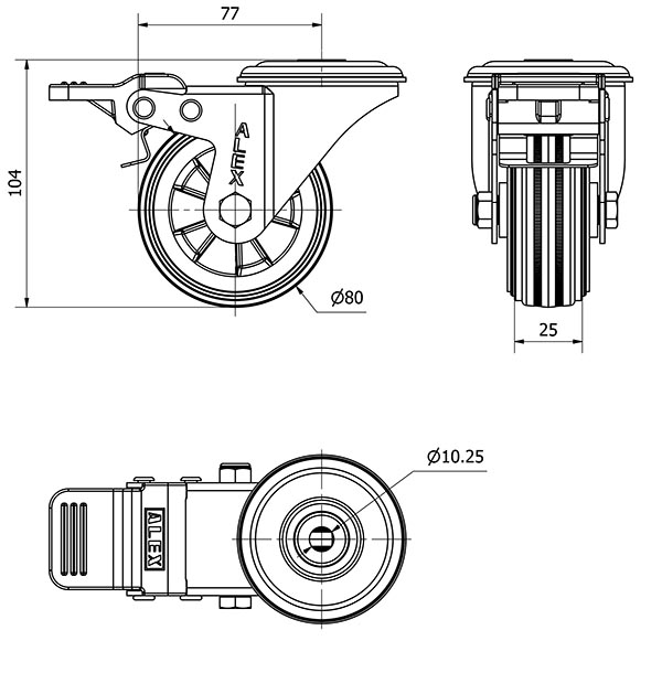 R.GIR.AGUJERO M10 FRENO INOX.20ZVLIFD80-PSN POLIAMIX-GOMA NEGRA LISO