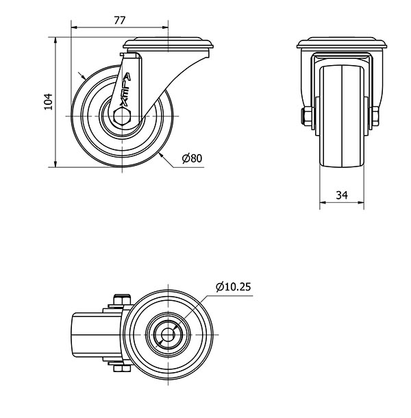 R.GIR.AGUJERO M10 20ZVL80-UTR POLIAMIX BLANCO EJE RODILLOS