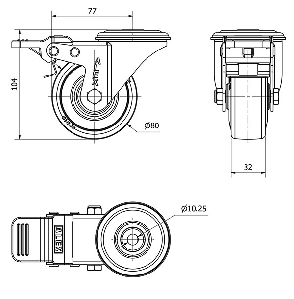R.GIR.AGUJERO M10 FRENO INOX.20ZVLIFD80-PGAN POLIAMIX-GOMA GRIS LISO