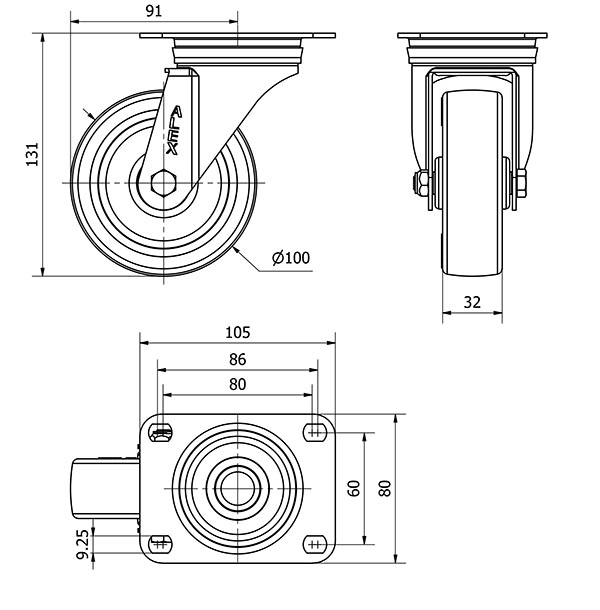 R.GIR.PLACA 10ZVL100-POL POLIAMIX BLANCO-POLIUR.MARRON EJE LISO