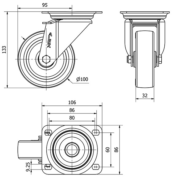 R.GIR.PLACA 10ZV100-POL POLIAMIX BLANCO-POLIUR.MARRON EJE LISO