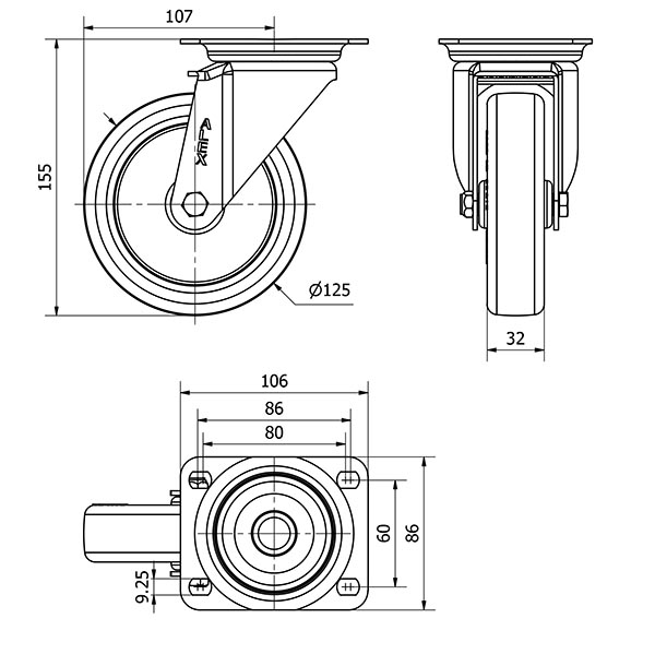 R.GIR.PLACA 10ZV125-POL POLIAMIX BLANCO-POLIUR.MARRON EJE LISO