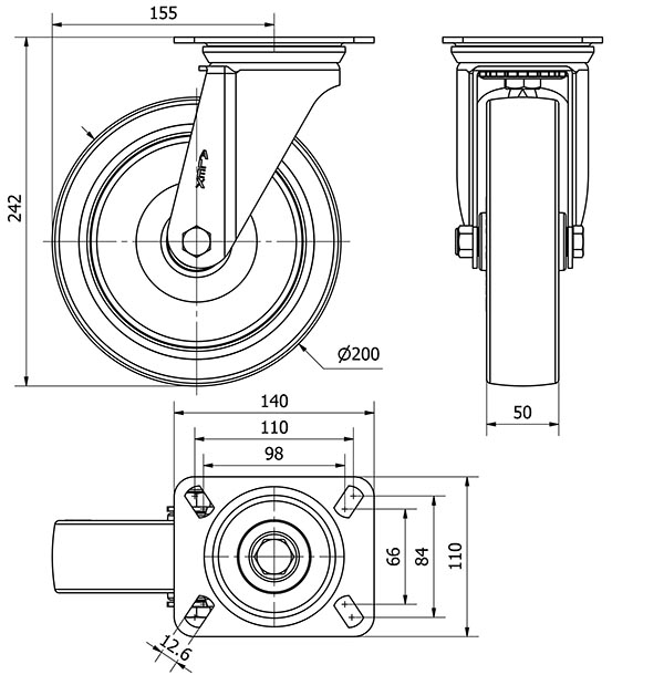 R.GIR.PLACA 10ZV200-POL POLIAMIX BLANCO-POLIUR.MARRON EJE LISO