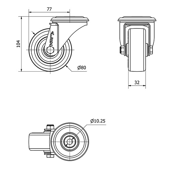 R.GIR.AGUJERO M10 20ZVL80-POL POLIAMIX BLANCO-POLIUR.MARRON EJE LISO