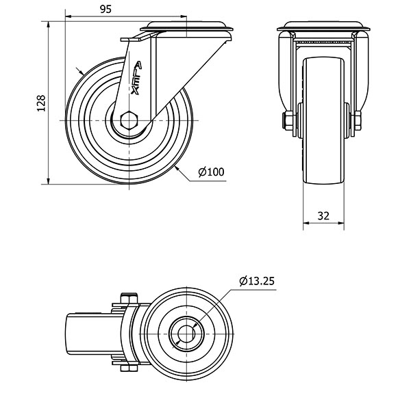 R.GIR.AGUJERO M12 20ZV100-POL POLIAMIX BLANCO-POLIUR.MARRON EJE LISO