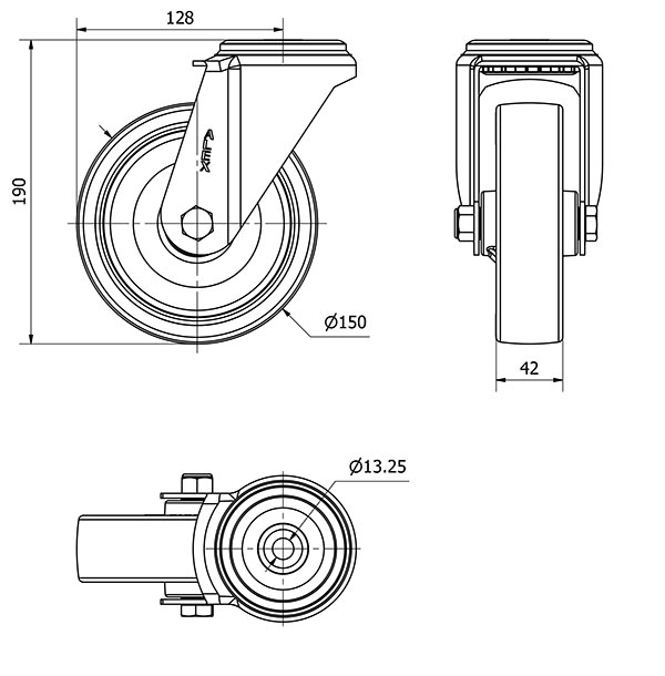 R.GIR.AGUJERO M12 20ZV150-POL POLIAMIX BLANCO-POLIUR.MARRON EJE LISO