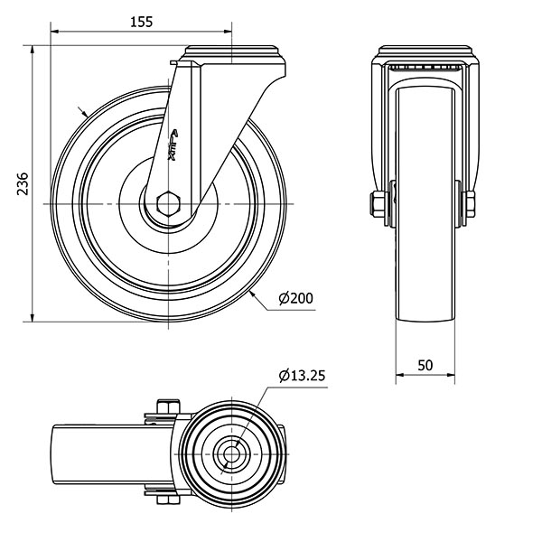 R.GIR.AGUJERO M12 20ZV200-POL POLIAMIX BLANCO-POLIUR.MARRON EJE LISO