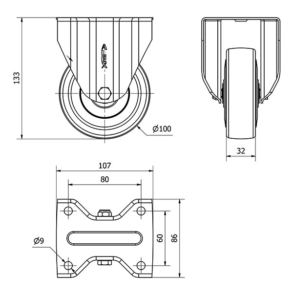 R.FIJA 17ZV100CP-PGASB POLIAMIX-GOMA GRIS EJE BOLAS