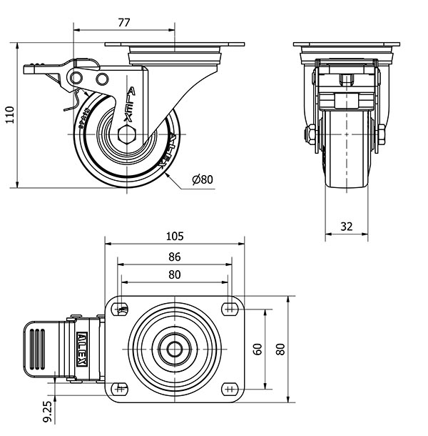 R.GIR.PLACA FRENO 10ZVLFD80-PGAN POLIAMIX-GOMA GRIS EJE LISO