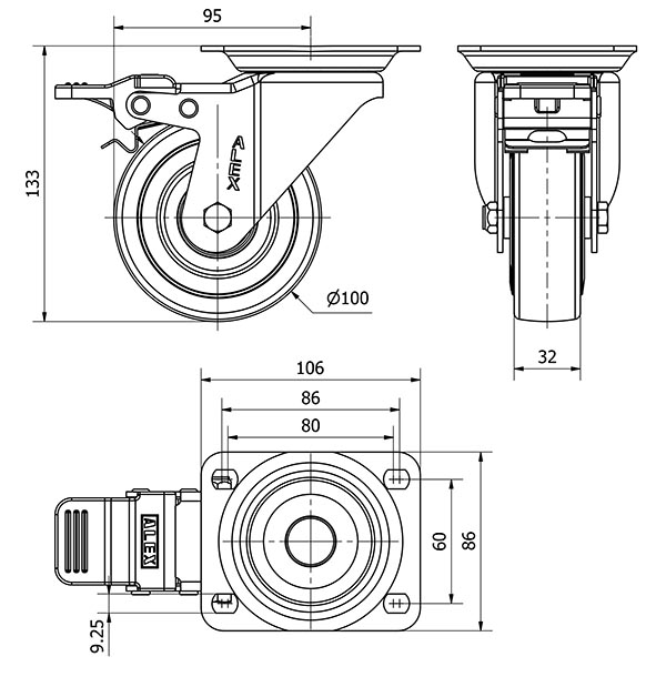 R.GIR.PLACA FRENO 10ZVFD100CP-PGASB POLIAMIX-GOMA GRIS EJE BOLAS