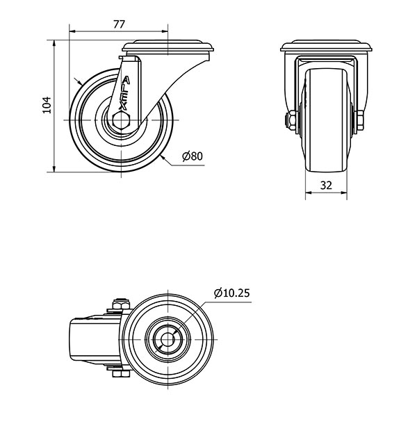 R.GIR.AGUJERO M10 20ZVL80CP-PGASB POLIAMIX-GOMA GRIS EJE BOLAS