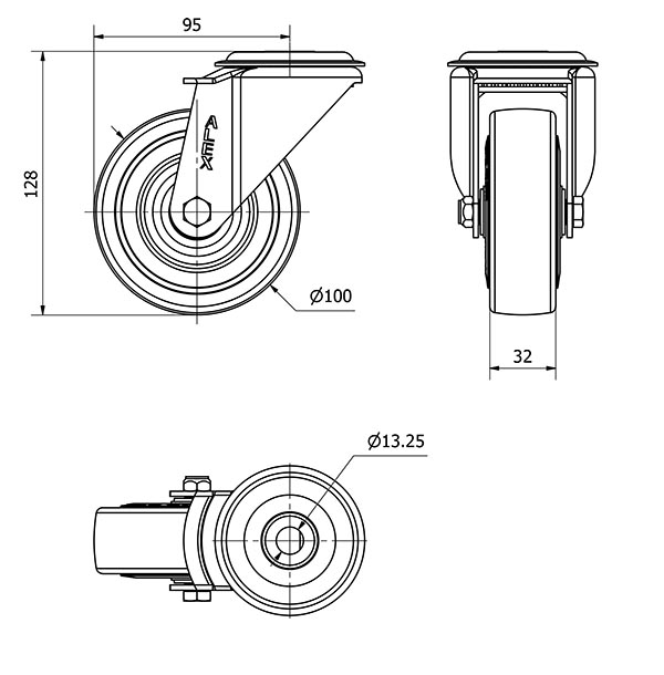 R.GIR.AGUJERO M12 20ZV100-PGAN POLIAMIX-GOMA GRIS EJE LISO