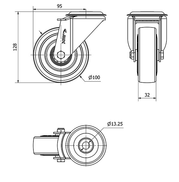 R.GIR.AGUJERO M12 20ZV100CP-PGASB POLIAMIX-GOMA GRIS EJE BOLAS