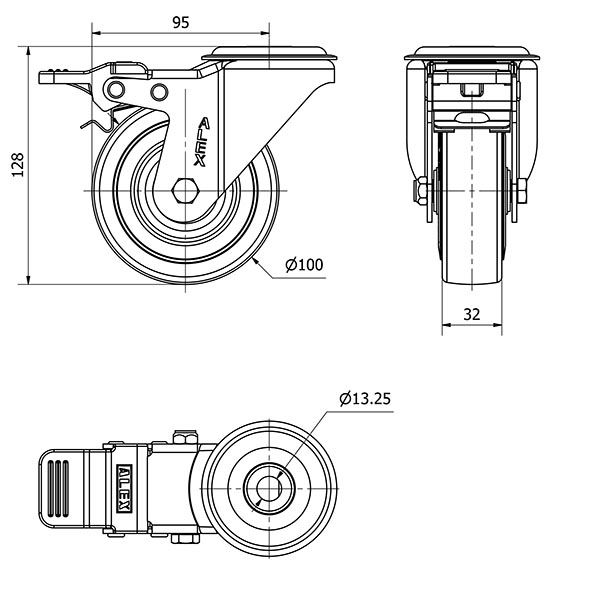 R.GIR.AGUJERO M12 FRENO 20ZVFD100-PGAN POLIAMIX-GOMA GRIS EJE LISO