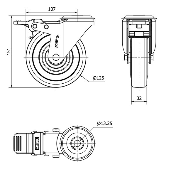 R.GIR.AGUJERO M12 FRENO 20ZVFD125CP-PGASB POLIAMIX-GOMA GRIS BOLAS