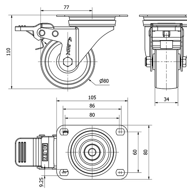 R.GIR.PLACA FRENO INOX.10ZVLIFD80-UT POLIAMIX BLANCO EJE LISO