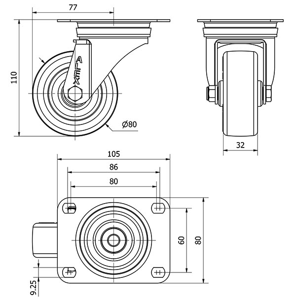 R.GIR.PLACA INOX.10ZVLI80-POL POLIAMIX BLANCO-POLIUR.MARRON EJE LISO