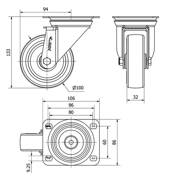 R.GIR.PLACA INOX.10ZVI100-POL POLIAMIX BLANCO-POLIUR.MARRON EJE LISO