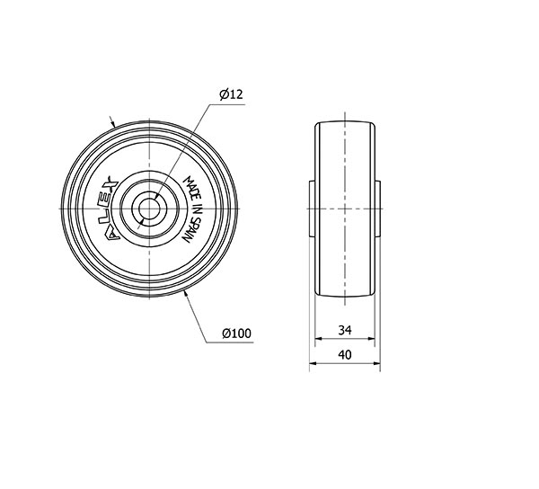 RUEDA UTR100-12-40 POLIAMIX BLANCO EJE RODILLOS