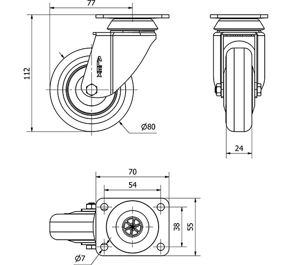 R.GIR.PLACA 10BH80CP-PPI POLIAMIX-POLIUR.ROJO EJE LISO