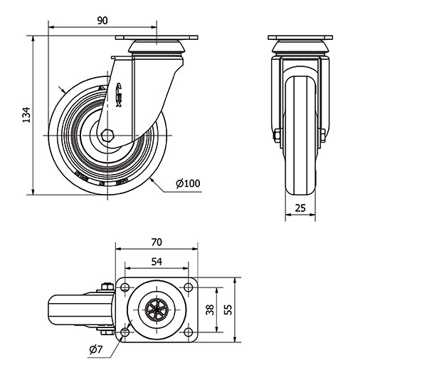 R.GIR.PLACA 10BH100CP-PPI POLIAMIX-POLIUR.ROJO EJE LISO