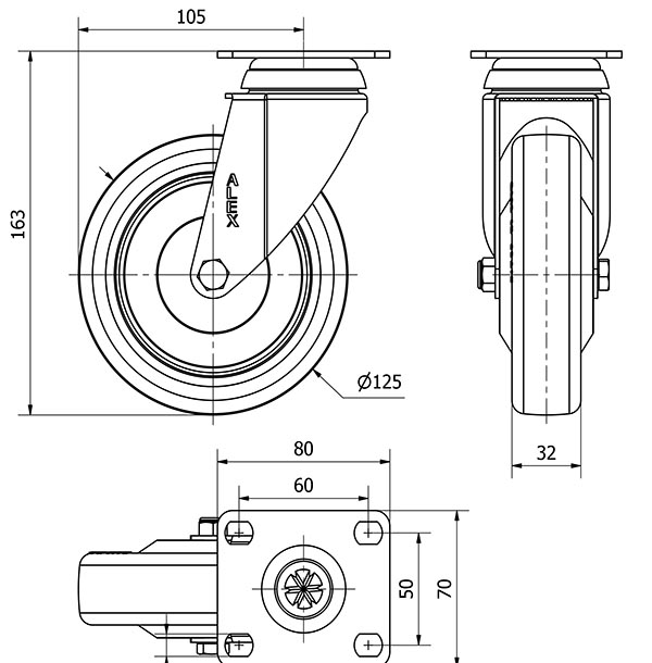 R.GIR.PLACA 10BHA125CP-PPIA POLIAMIX-POLIUR.ROJO EJE LISO