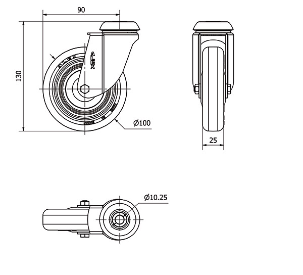 R.GIR.AGUJERO M10 20BH100CP-PPI POLIAMIX-POLIUR.ROJO EJE LISO