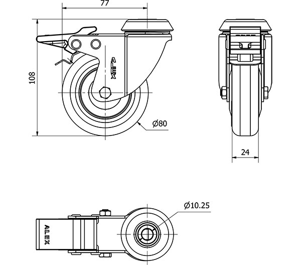R.GIR.AGUJERO M10 FRENO 20BHFD80CP-PPI POLIAMIX-POLIUR.ROJO EJE LISO