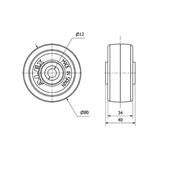 RUEDA UTR80-12-40 POLIAMIX BLANCO EJE RODILLOS
