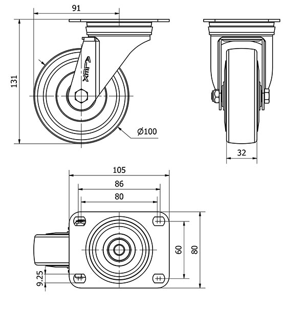 R.GIR.PLACA 10ZVL100-PGAN POLIAMIX-GOMA GRIS EJE LISO