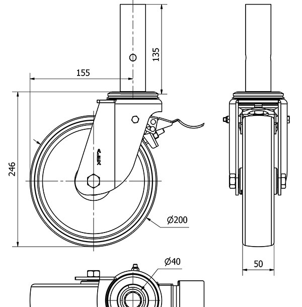R.GIR.ANDAMIO FRENO 30TVAFD200-TN NYLON BLANCO EJE LISO