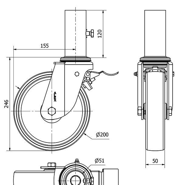 R.GIR.ANDAMIO FRENO 12TVAFD200-TN NYLON BLANCO EJE LISO