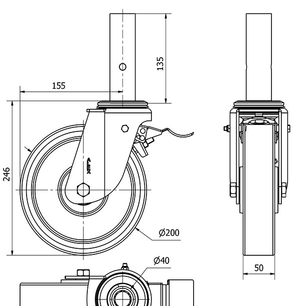 R.GIR.ANDAMIO FRENO 30TVAFD200-HUB HIERRO-POLIUR.NARANJA EJE BOLAS