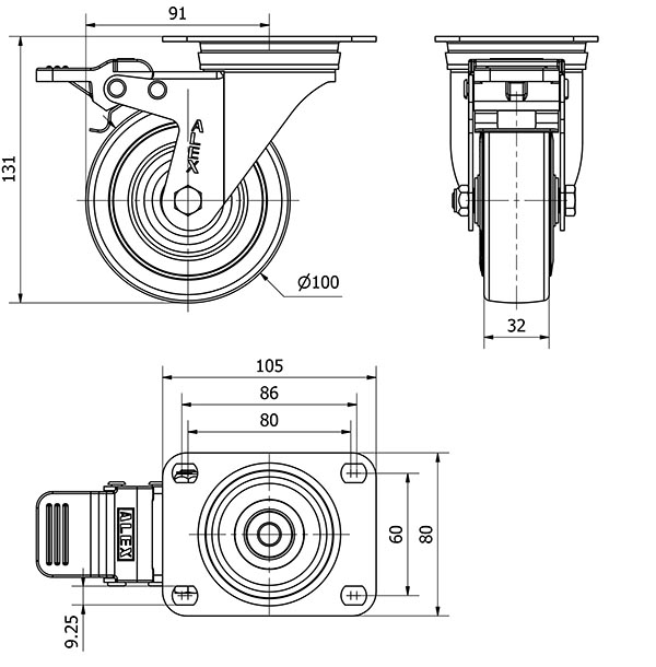 R.GIR.PLACA FRENO 10ZVLFD100-PGAN POLIAMIX-GOMA GRIS EJE LISO