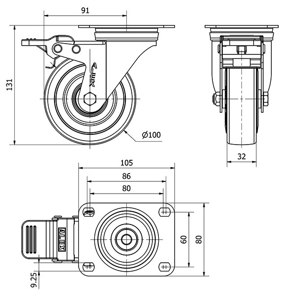 R.GIR.PLACA FRENO 10ZVLFD100CP-PGASB POLIAMIX-GOMA GRIS EJE BOLAS