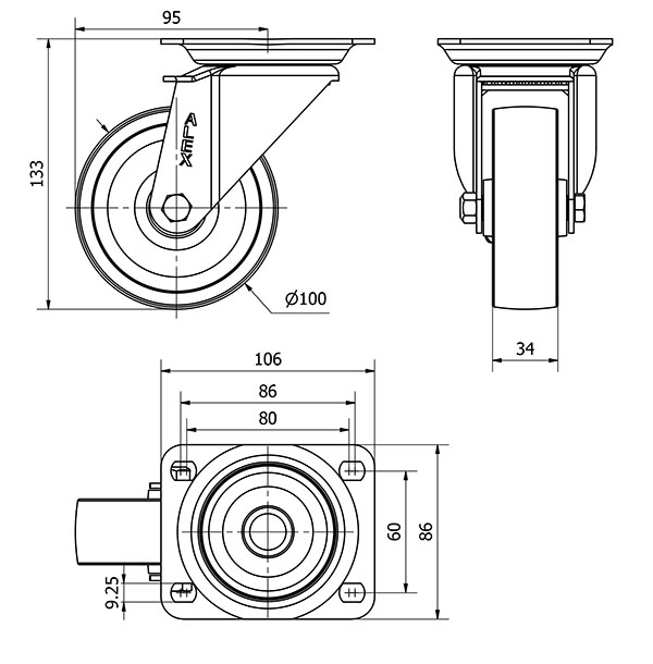 R.GIR.PLACA 10ZV100-TA HIERRO FUNDIDO EJE LISO