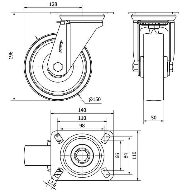 R.GIR.PLACA 10ZV150-TA HIERRO FUNDIDO EJE LISO