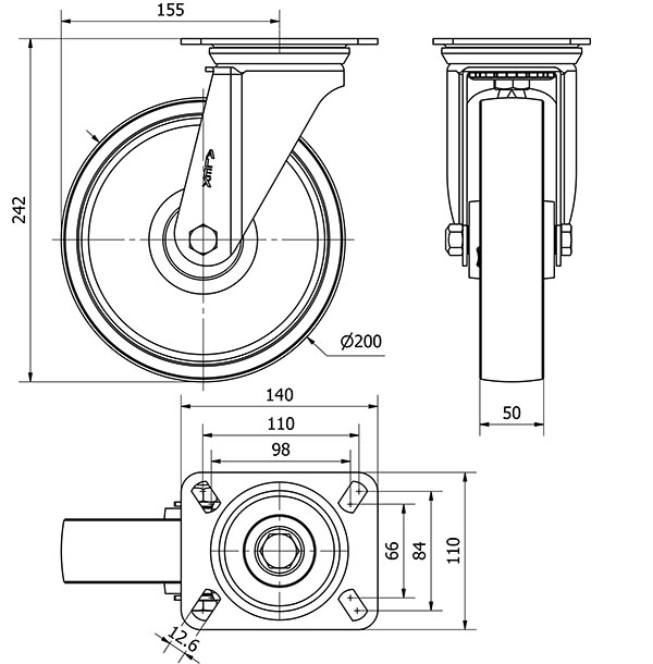 R.GIR.PLACA 10ZV200-TA HIERRO FUNDIDO EJE LISO