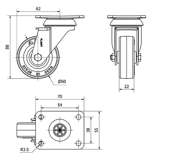 R.GIR.PLACA 10BH60CP-PPIA POLIAMIX-POLIUR.ROJO EJE LISO