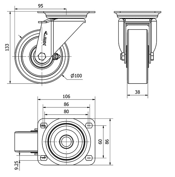 R.GIR.PLACA 10ZV100-AUB ALUMINIO-POLIUR.NARANJA EJE BOLAS