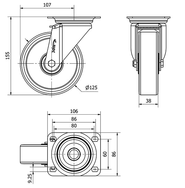 R.GIR.PLACA 10ZV125-AUB ALUMINIO-POLIUR.NARANJA EJE BOLAS