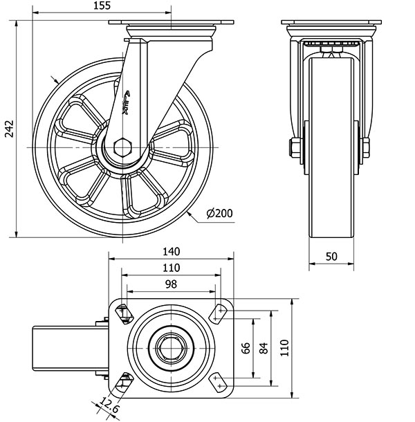 R.GIR.PLACA 10ZV200-AUB ALUMINIO-POLIUR.NARANJA EJE BOLAS