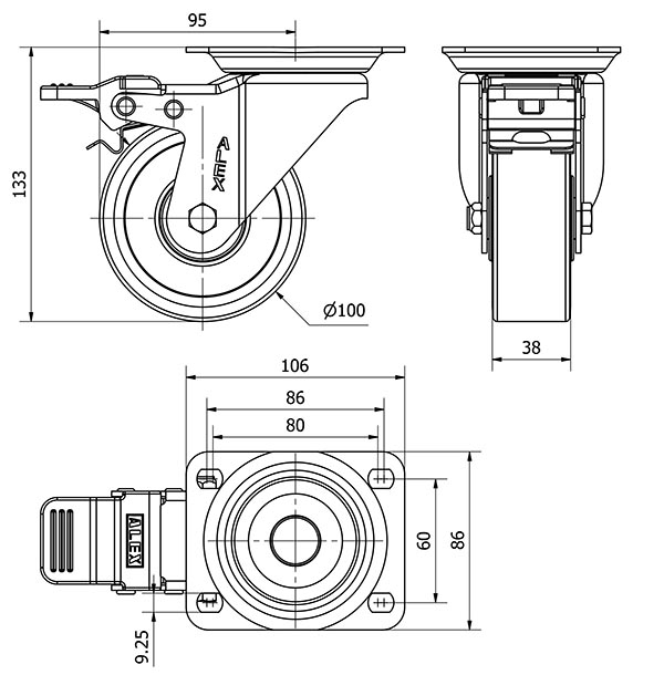 R.GIR.PLACA FRENO 10ZVFD100-AUB ALUMINIO-POLIUR.NARANJA EJE BOLAS