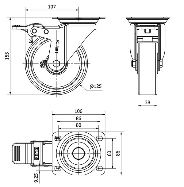 R.GIR.PLACA FRENO 10ZVFD125-AUB ALUMINIO-POLIUR.NARANJA EJE BOLAS