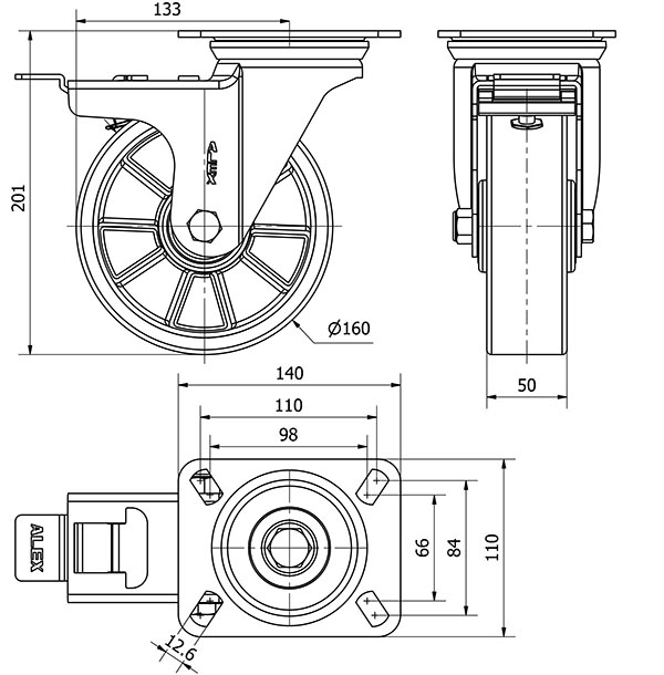 R.GIR.PLACA FRENO 10ZVFD160-AUB ALUMINIO-POLIUR.NARANJA EJE BOLAS