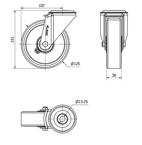 R.GIR.AGUJERO M12 20ZV125-AUB ALUMINIO-POLIUR.NARANJA EJE BOLAS