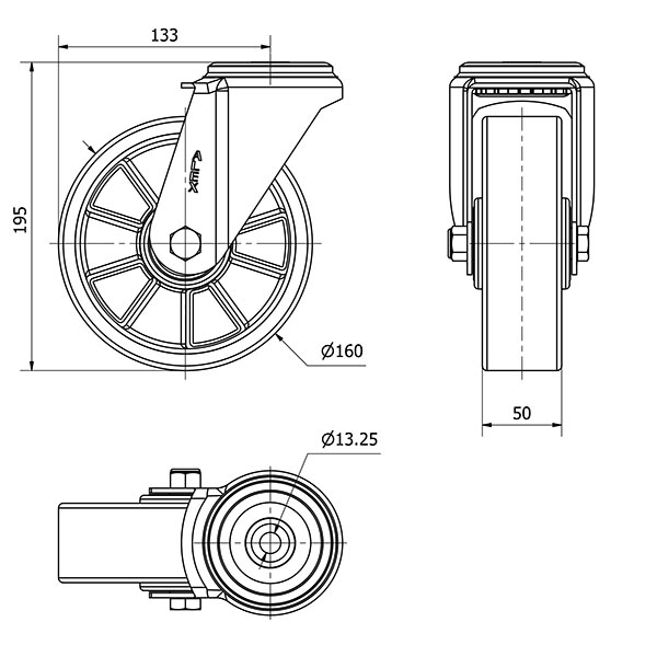 R.GIR.AGUJERO M12 20ZV160-AUB ALUMINIO-POLIUR.NARANJA EJE BOLAS