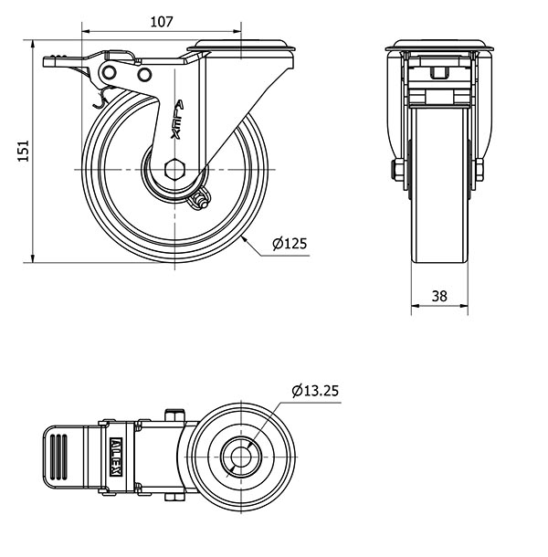 R.GIR.AGUJERO M12 FRENO 20ZVFD125-AUB ALUMINIO-POLIUR.NARANJA BOLAS