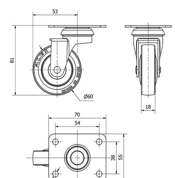R.GIR.PLACA 10BSR60CP-PPI POLIAMIX-POLIUR.ROJO EJE LISO